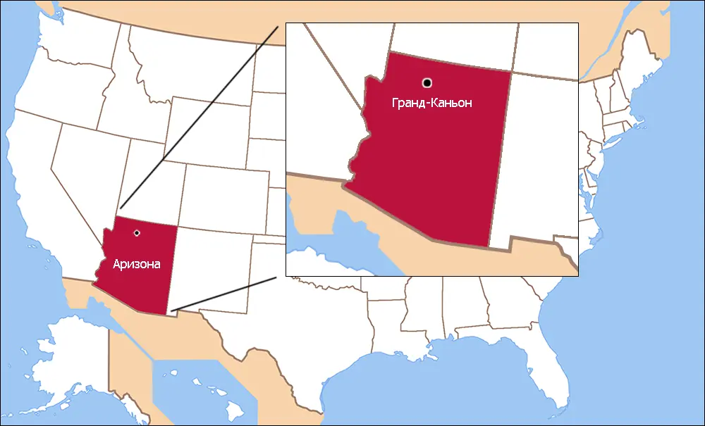 Гранд-Каньон на карте США