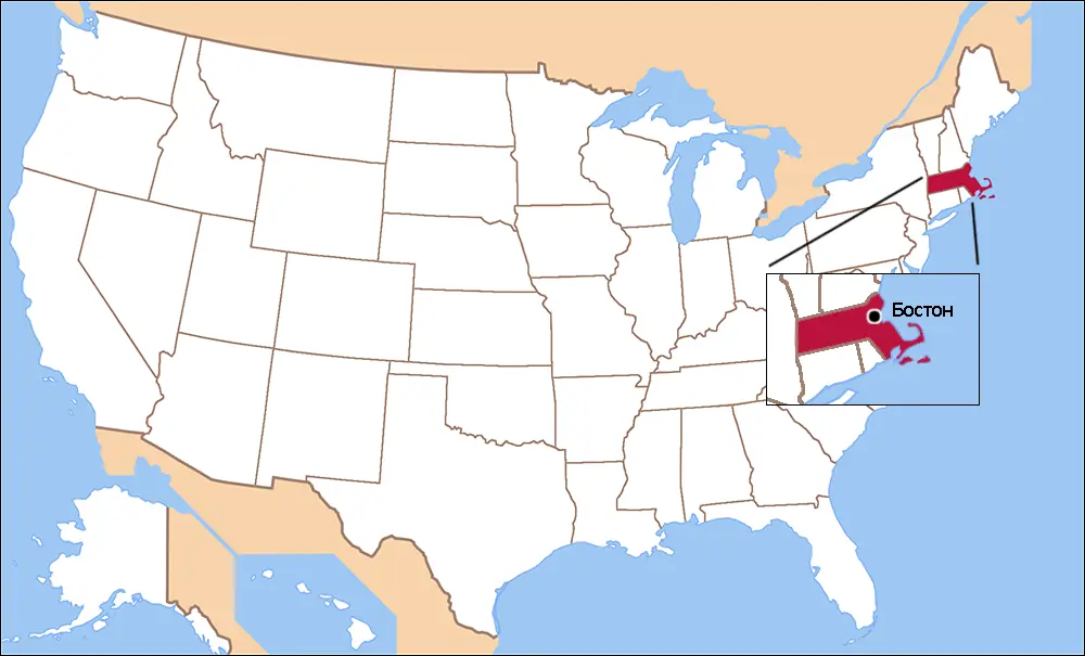 Бостон на карте США.