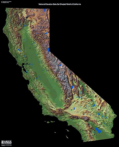 Карты США. Рельеф штата Калифорния