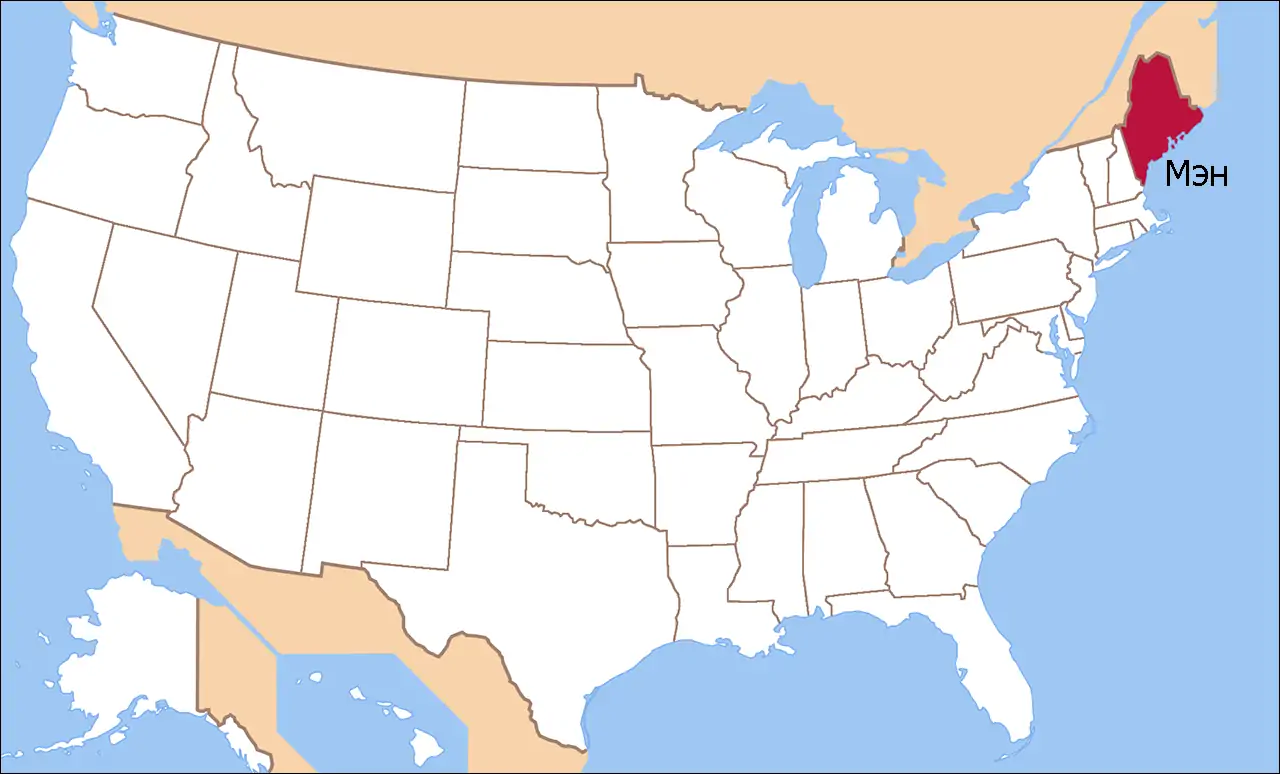 Штат Мэн на карте США