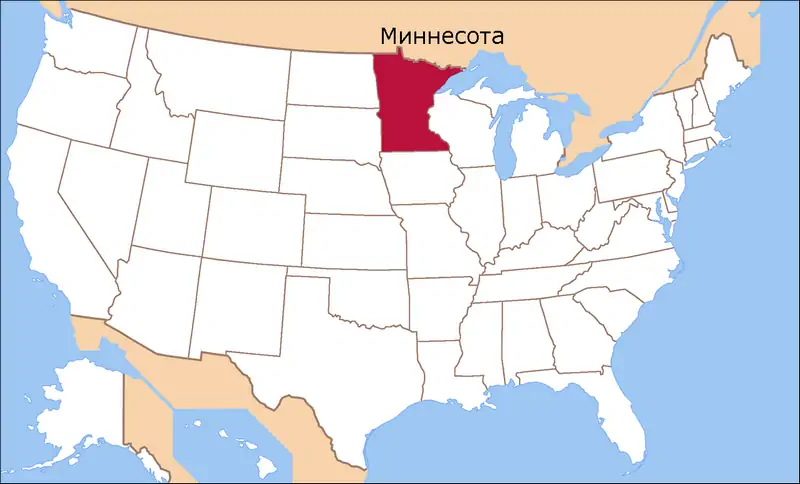 Штат Миннесота на карте США