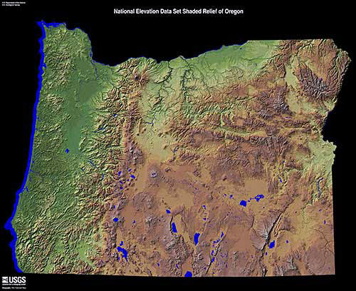 Карты США. Рельеф штата Орегон